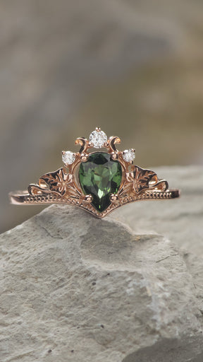 READY TO SHIP: Ariadne engagement ring with natural green sapphire and lab diamonds, 14K rose gold, RING SIZES: 5.5 - 8.5 US - Eden Garden Jewelry™