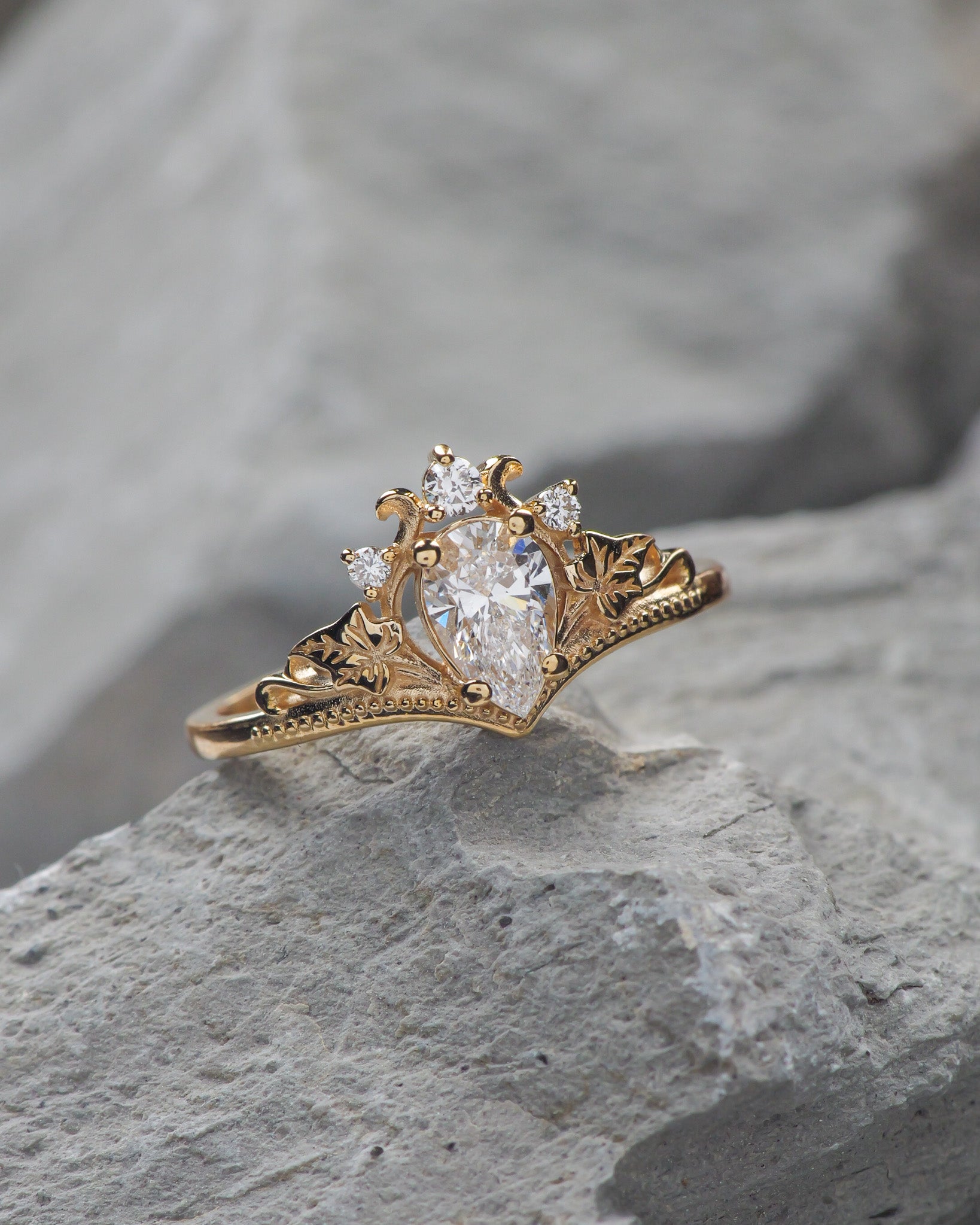 Lab grown diamond engagement ring, crown shape gold ring with diamonds / Ariadne - Eden Garden Jewelry™