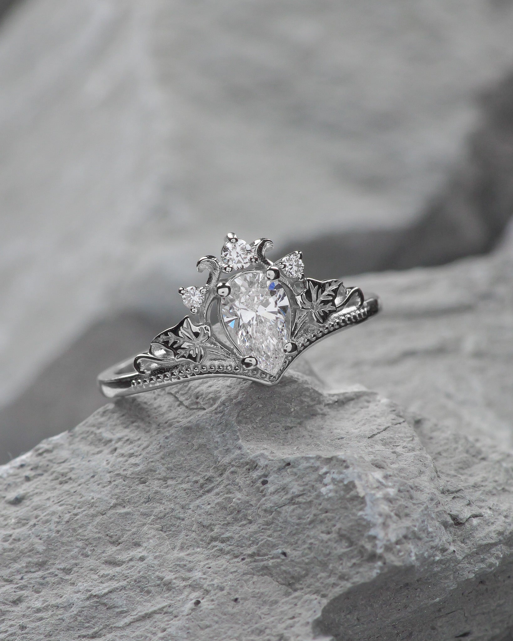 Lab grown diamond engagement ring, crown shape gold ring with diamonds / Ariadne - Eden Garden Jewelry™