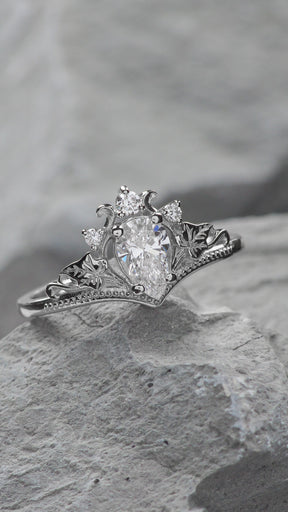 Lab grown diamond engagement ring, crown shape gold ring with diamonds / Ariadne - Eden Garden Jewelry™