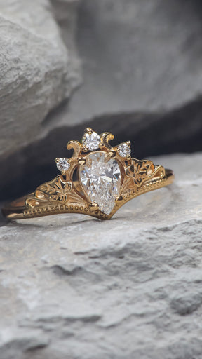 Lab grown diamond engagement ring, crown shape gold ring with diamonds / Ariadne - Eden Garden Jewelry™