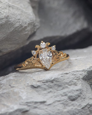 READY TO SHIP: Ariadne bridal set in 14K yellow gold, pear cut lab grown diamond 7x5 mm, accents lab grown diamonds, RING SIZE: 5.5 - 8.5 US US