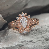 READY TO SHIP: Ariadne bridal set in 18K rose gold, pear cut lab grown diamond 7x5 mm, accents lab grown diamonds, RING SIZE: 5.5 - 8.5 US US - Eden Garden Jewelry™