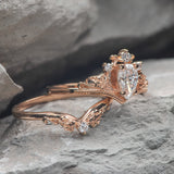 READY TO SHIP: Ariadne bridal set in 18K rose gold, pear cut lab grown diamond 7x5 mm, accents lab grown diamonds, RING SIZE: 5.5 - 8.5 US US - Eden Garden Jewelry™