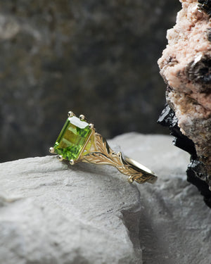 READY TO SHIP: Freesia in 14K yellow gold, emerald cut peridot, AVAILABLE RING SIZE: 5.75 - 8.5 US