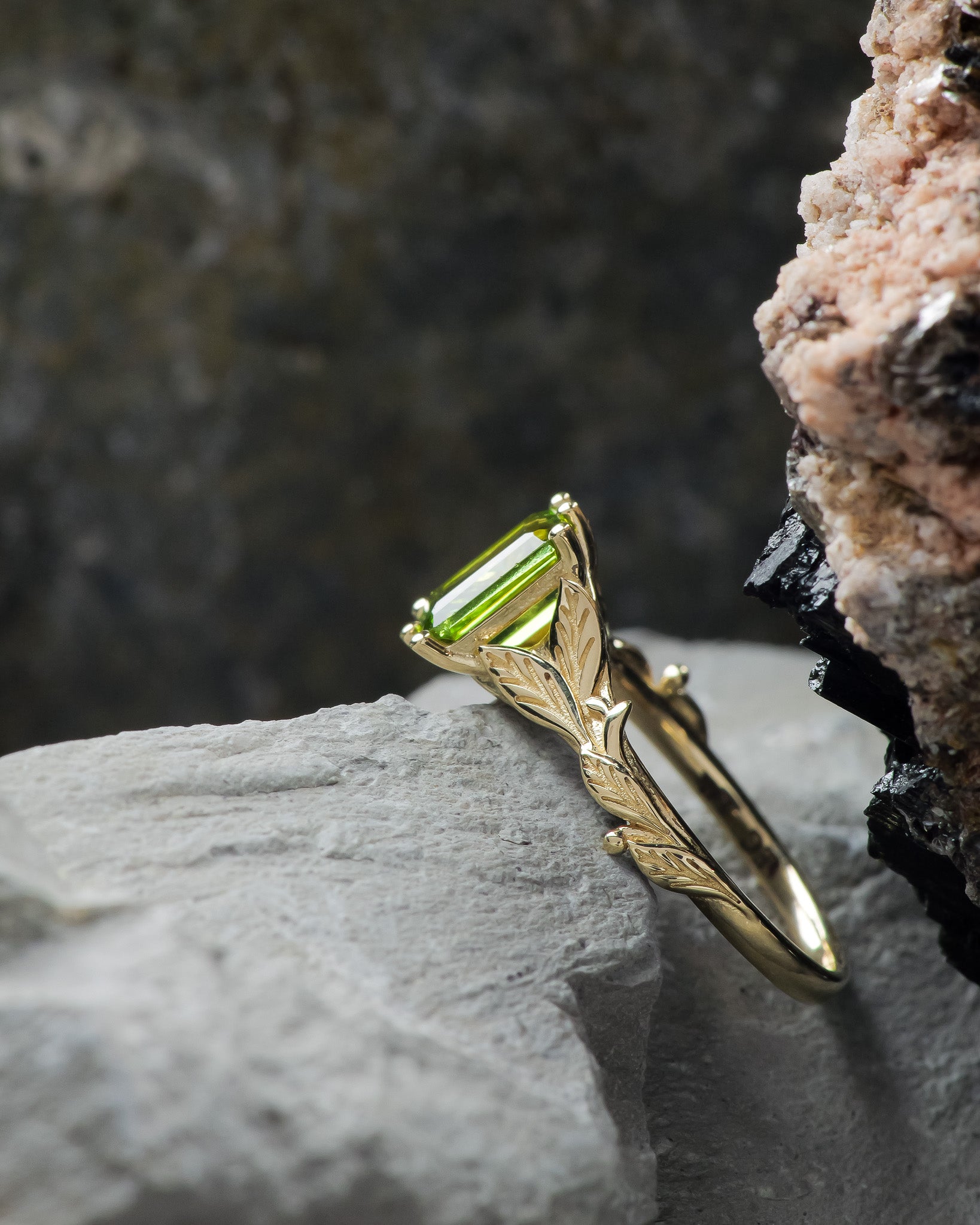 Octagon peridot engagement ring, nature themed branch proposal ring / Freesia - Eden Garden Jewelry™