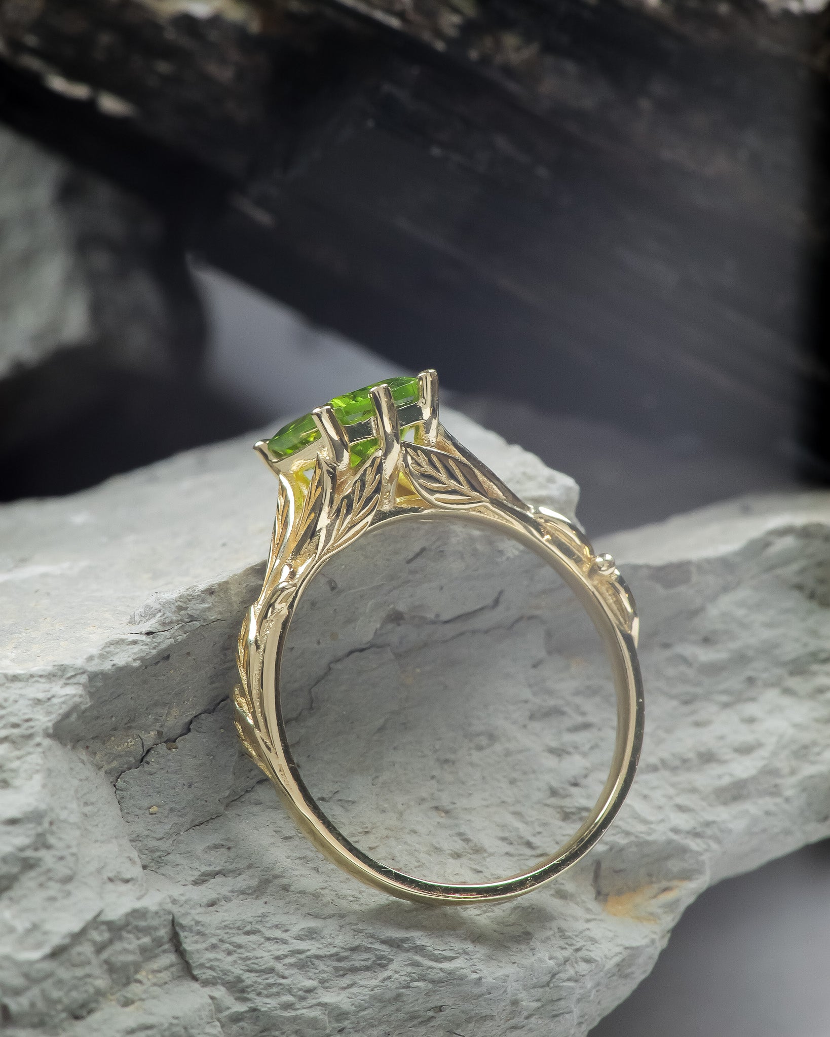 Octagon peridot engagement ring, nature themed branch proposal ring / Freesia - Eden Garden Jewelry™