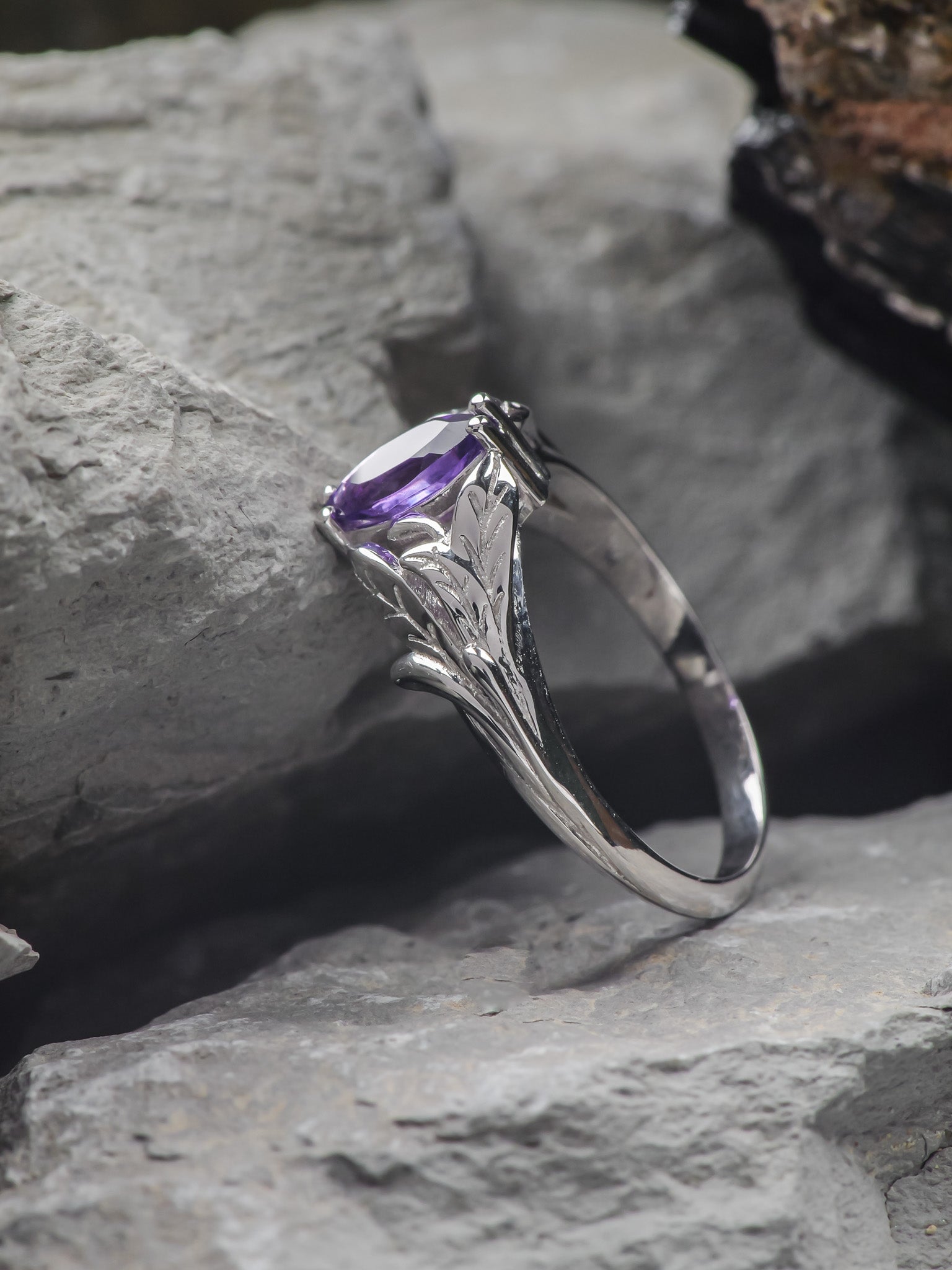 READY TO SHIP: Wisteria in 14K white gold, marquise-cut amethyst, RING SIZE 5.5 - 8.5 US