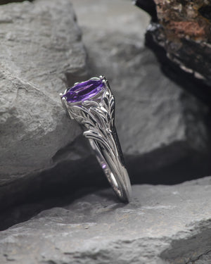 READY TO SHIP: Wisteria in 14K white gold, marquise-cut amethyst, RING SIZE 5.5 - 8.5 US