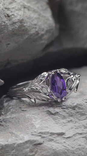 READY TO SHIP: Wisteria in 14K white gold, marquise-cut amethyst, RING SIZE 5.5 - 8.5 US - Eden Garden Jewelry™