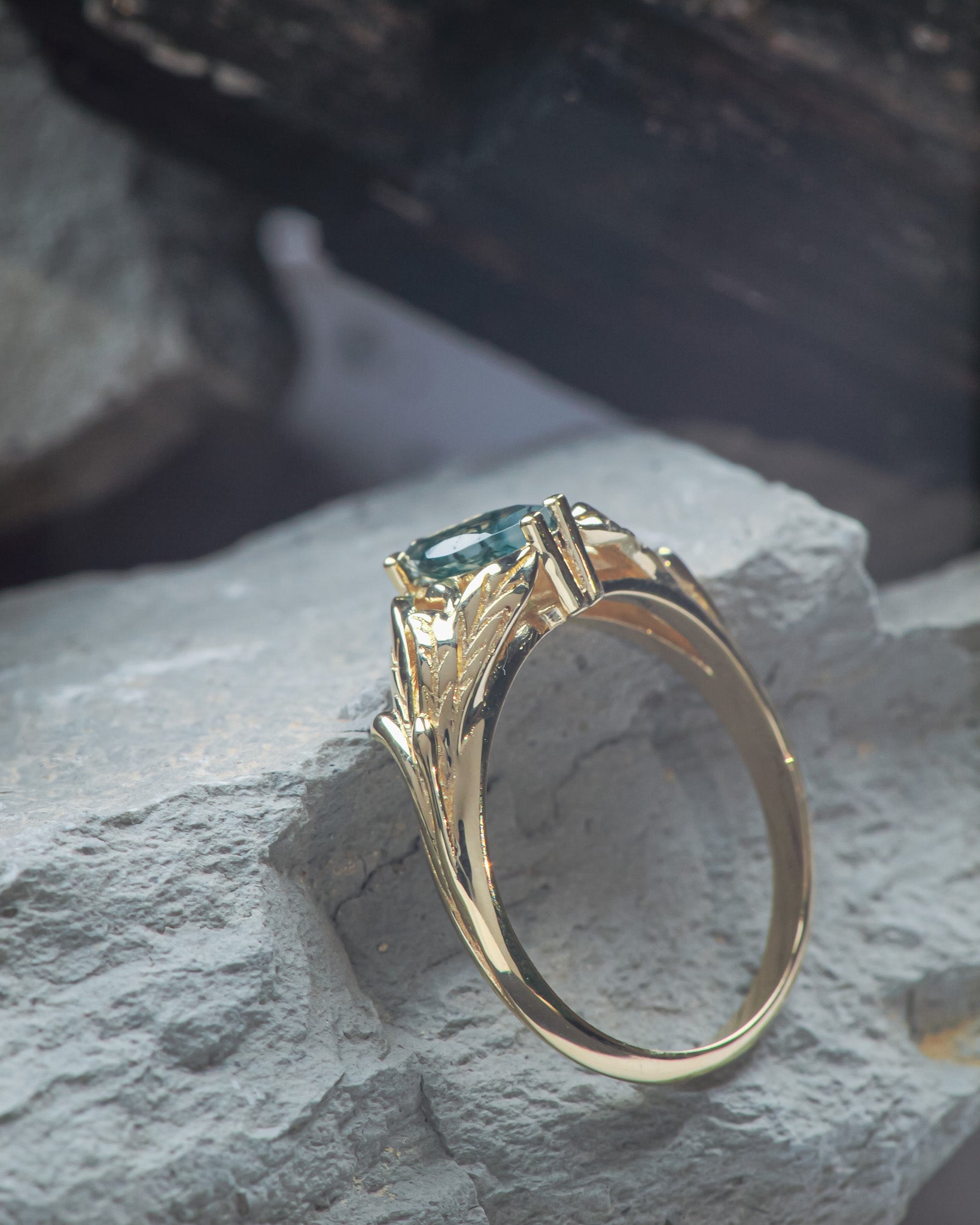 READY TO SHIP: Wisteria in 14K yellow gold, marquise-cut moss agate, RING SIZE 5.5 - 8.5 US - Eden Garden Jewelry™