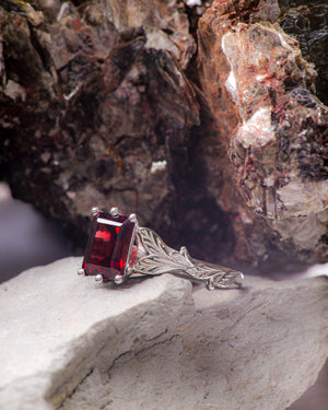 Emerald-cut garnet engagement ring, nature themed branch proposal ring / Freesia