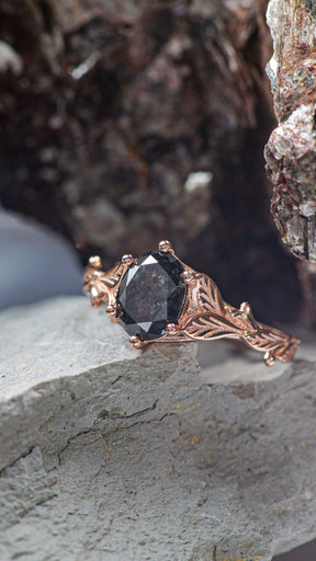 READY TO SHIP: Freesia natural salt & pepper diamond engagement ring, 8x6 mm oval cut, AVAILABLE RING SIZES: 5.75 - 8.75 US - Eden Garden Jewelry™