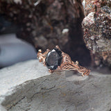 Salt and pepper diamond engagement ring, gold leaves engagement ring / Freesia - Eden Garden Jewelry™