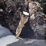 Salt and pepper diamond engagement ring, gold leaves engagement ring / Freesia - Eden Garden Jewelry™