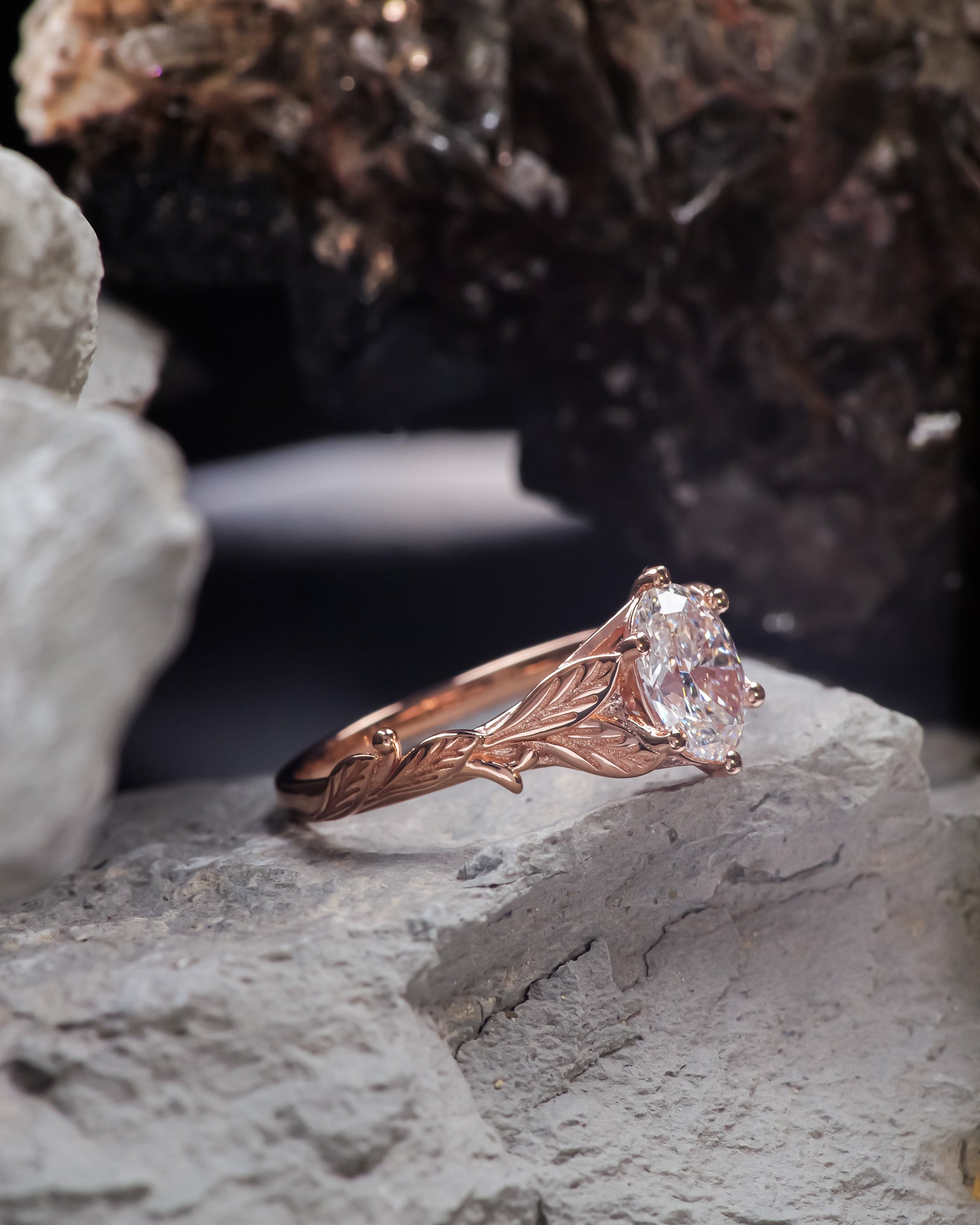 Lab grown diamond leaf engagement bridal set / Freesia - Eden Garden Jewelry™