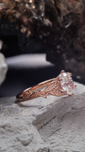 Lab grown diamond leaf engagement bridal set / Freesia - Eden Garden Jewelry™