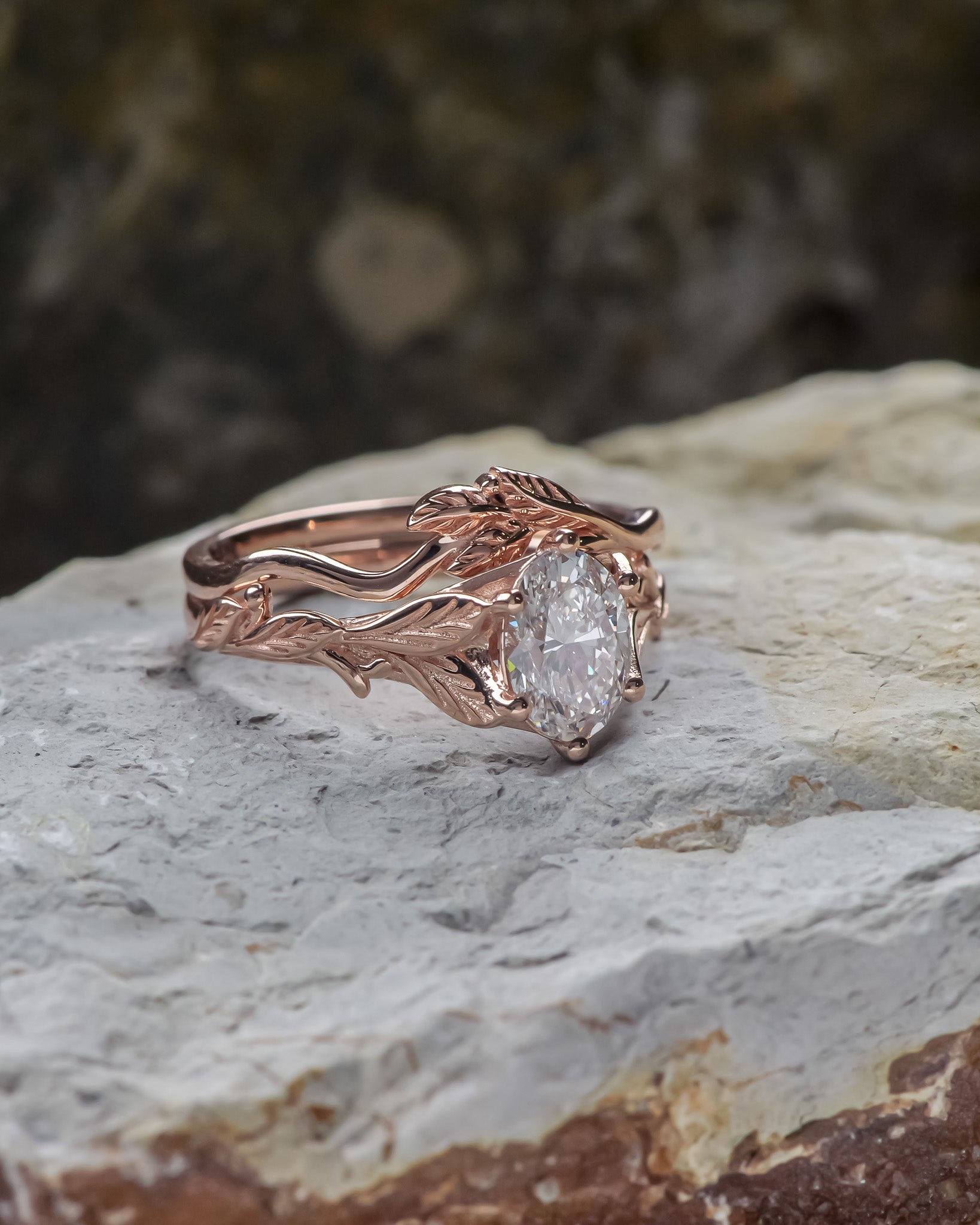 Lab grown diamond leaf engagement bridal set / Freesia - Eden Garden Jewelry™