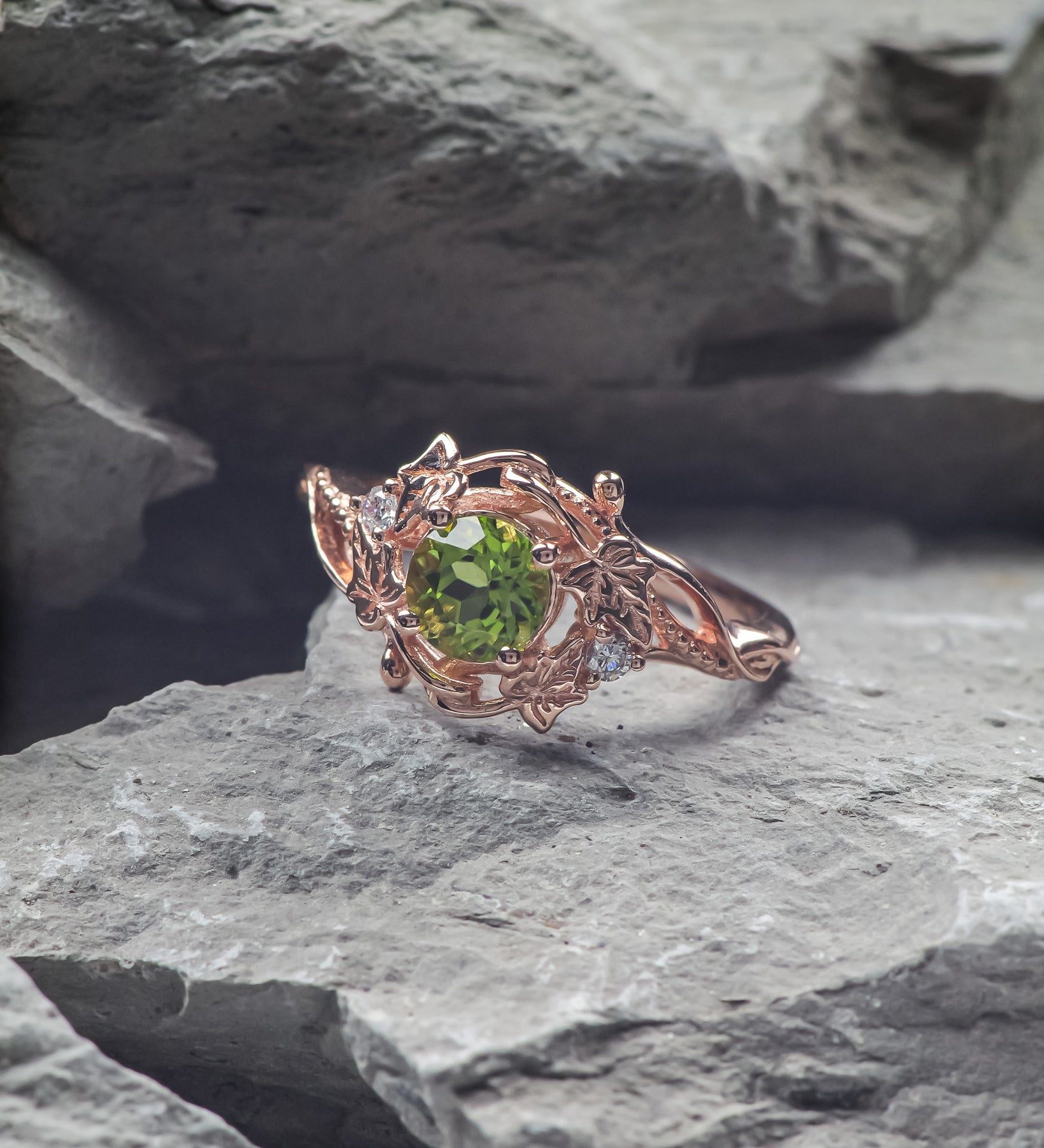 Natural Moss Agate Engagement Ring Nature Inspired Gold Rings