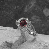 Natural garnet ivy leaves engagement ring, red gemstone ring / Undina Ivy - Eden Garden Jewelry™