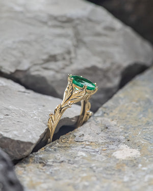 READY TO SHIP: Freesia in 14K yellow gold, oval cut natural emerald, AVAILABLE RING SIZE: 5.5 - 8.5 US