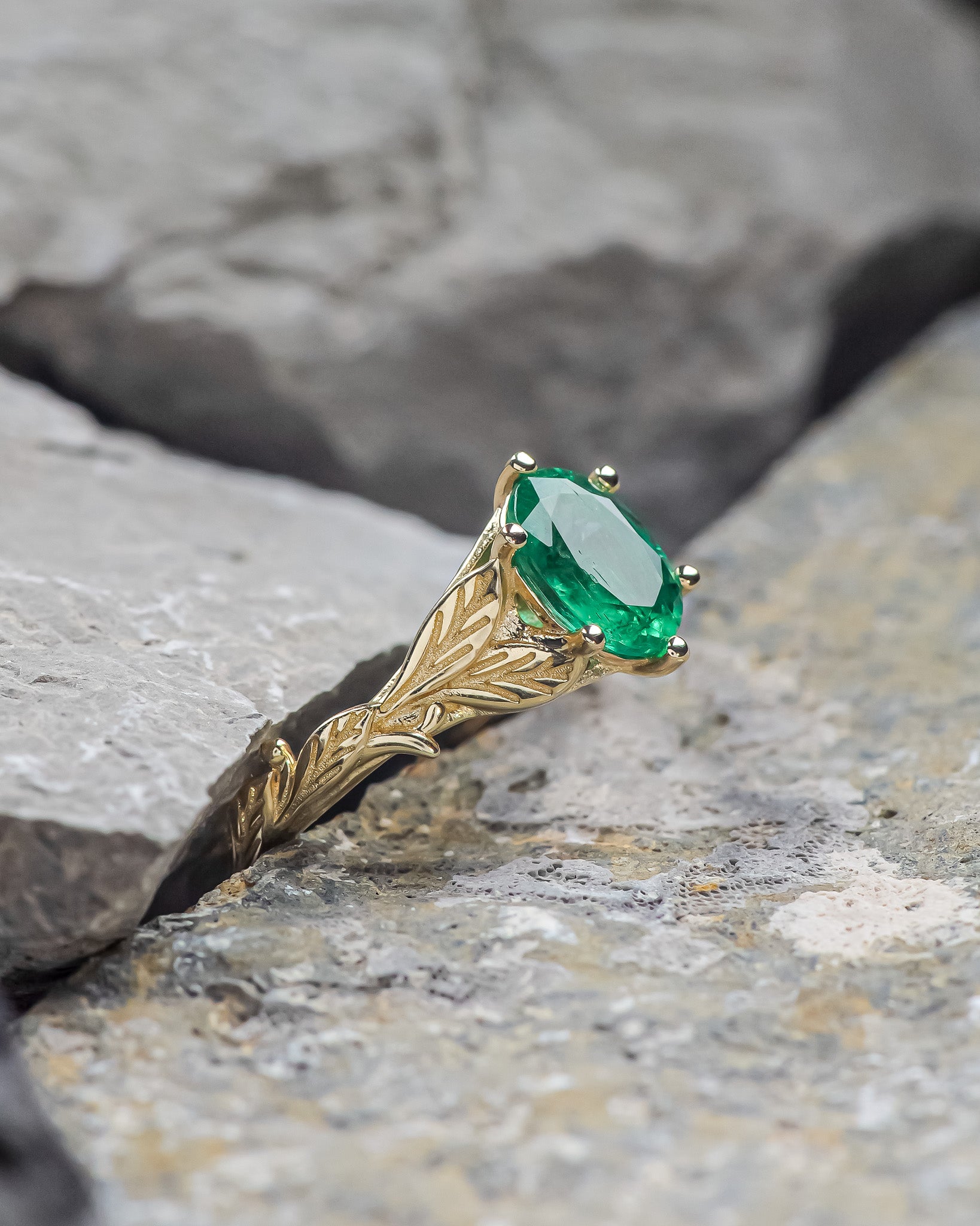 READY TO SHIP: Freesia in 14K yellow gold, oval cut natural emerald, AVAILABLE RING SIZE: 5.5 - 8.5 US