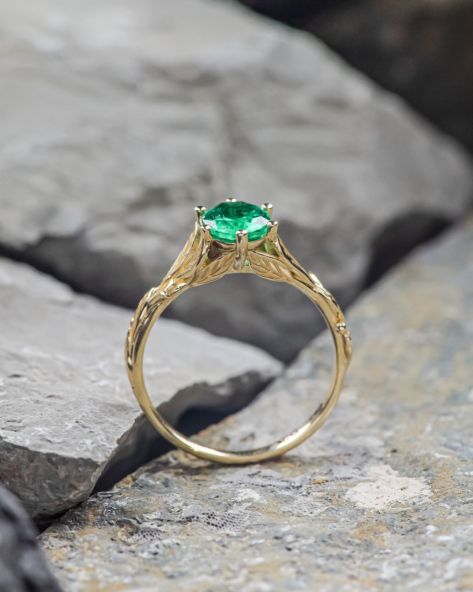 READY TO SHIP: Freesia in 14K yellow gold, oval cut natural emerald, AVAILABLE RING SIZE: 5.5 - 8.5 US