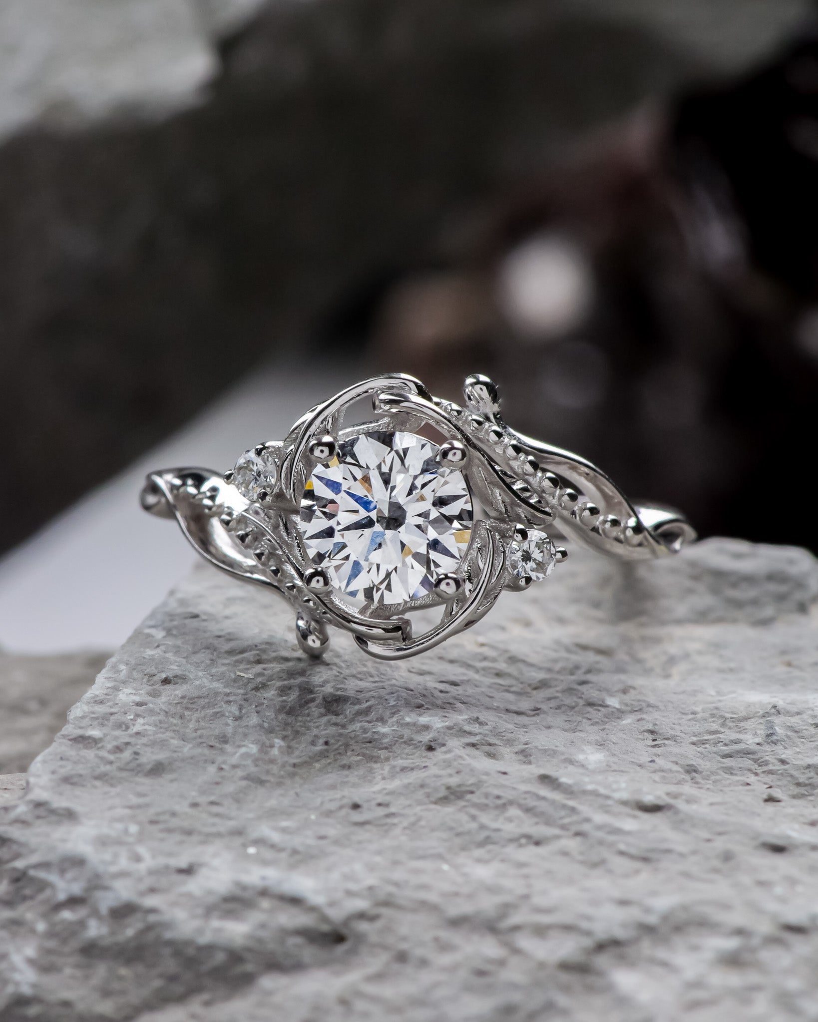 1 carat lab grown diamond engagement ring, solid gold nature inspired proposal ring / Undina - Eden Garden Jewelry™