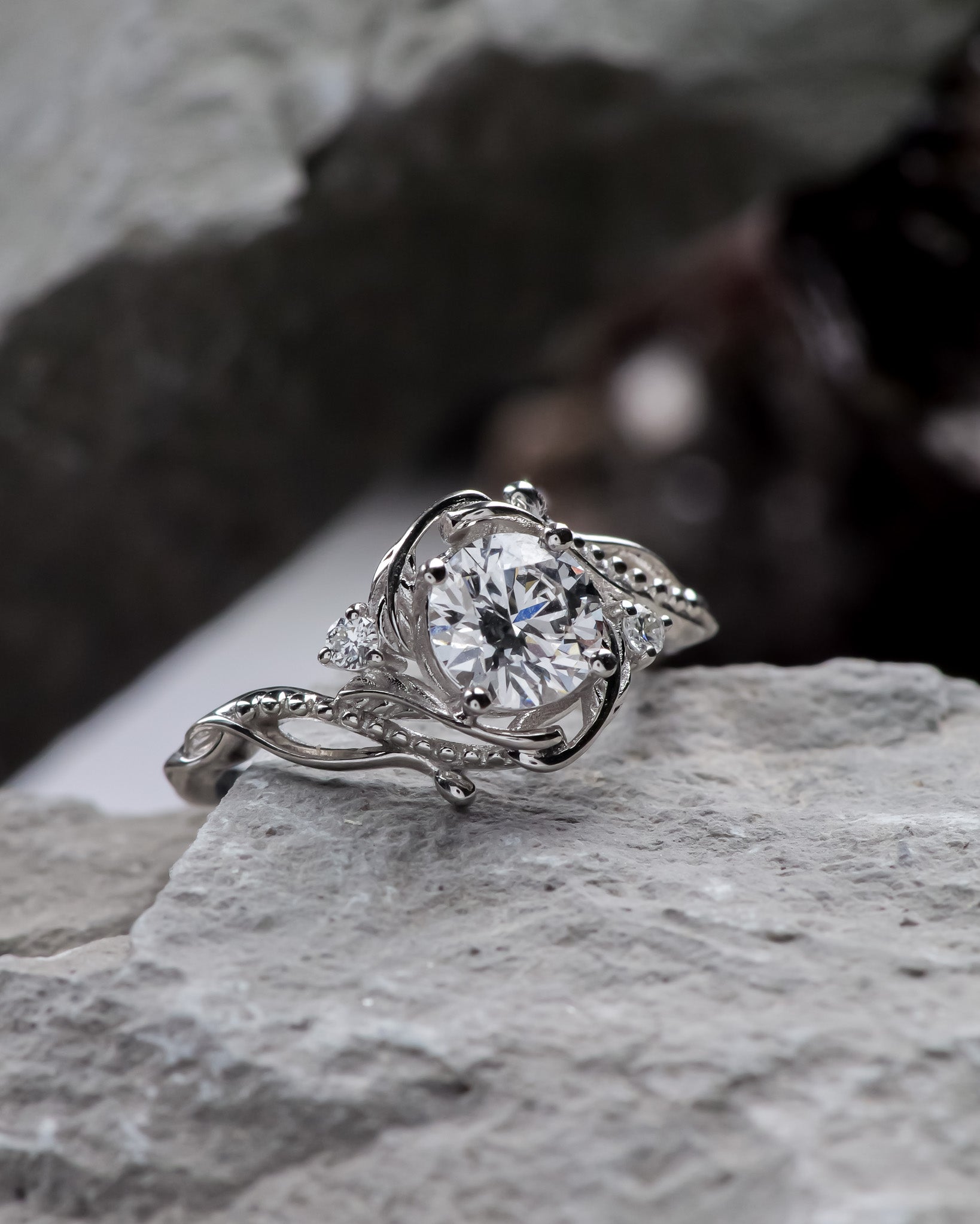 1 carat lab grown diamond engagement ring, solid gold nature inspired proposal ring / Undina - Eden Garden Jewelry™