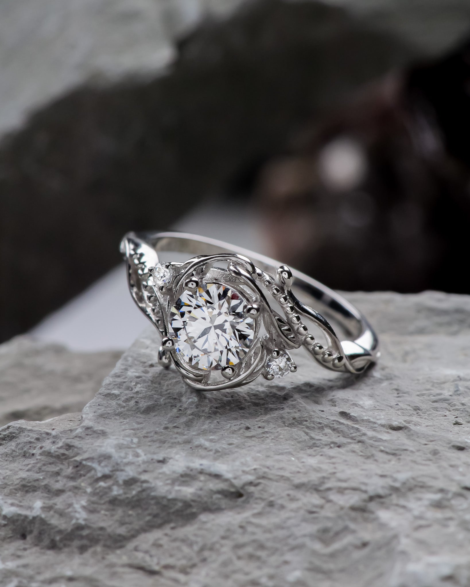1 carat lab grown diamond engagement ring, solid gold nature inspired proposal ring / Undina - Eden Garden Jewelry™