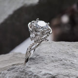 1 carat lab grown diamond engagement ring, solid gold nature inspired proposal ring / Undina