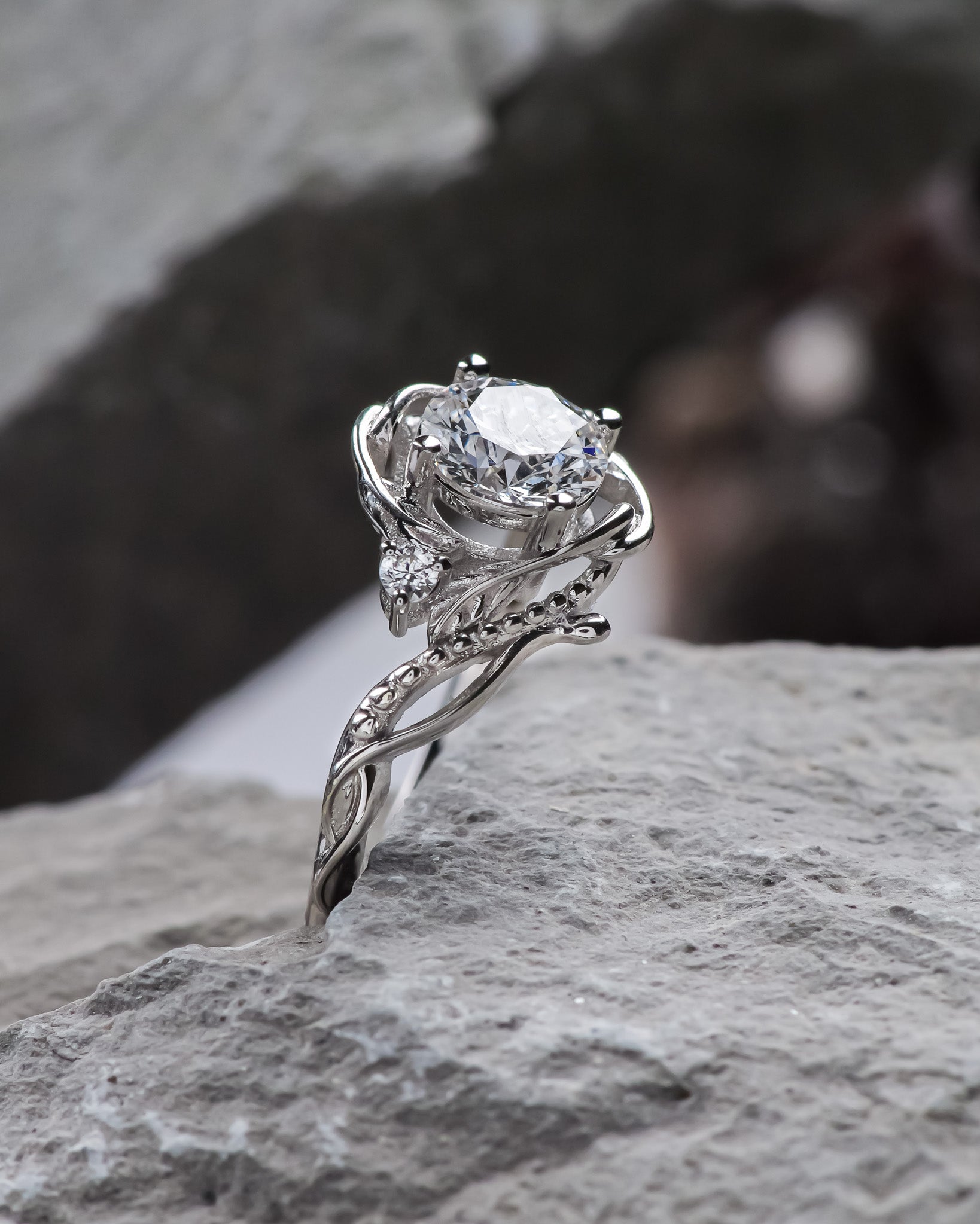 1 carat lab grown diamond engagement ring, solid gold nature inspired proposal ring / Undina - Eden Garden Jewelry™
