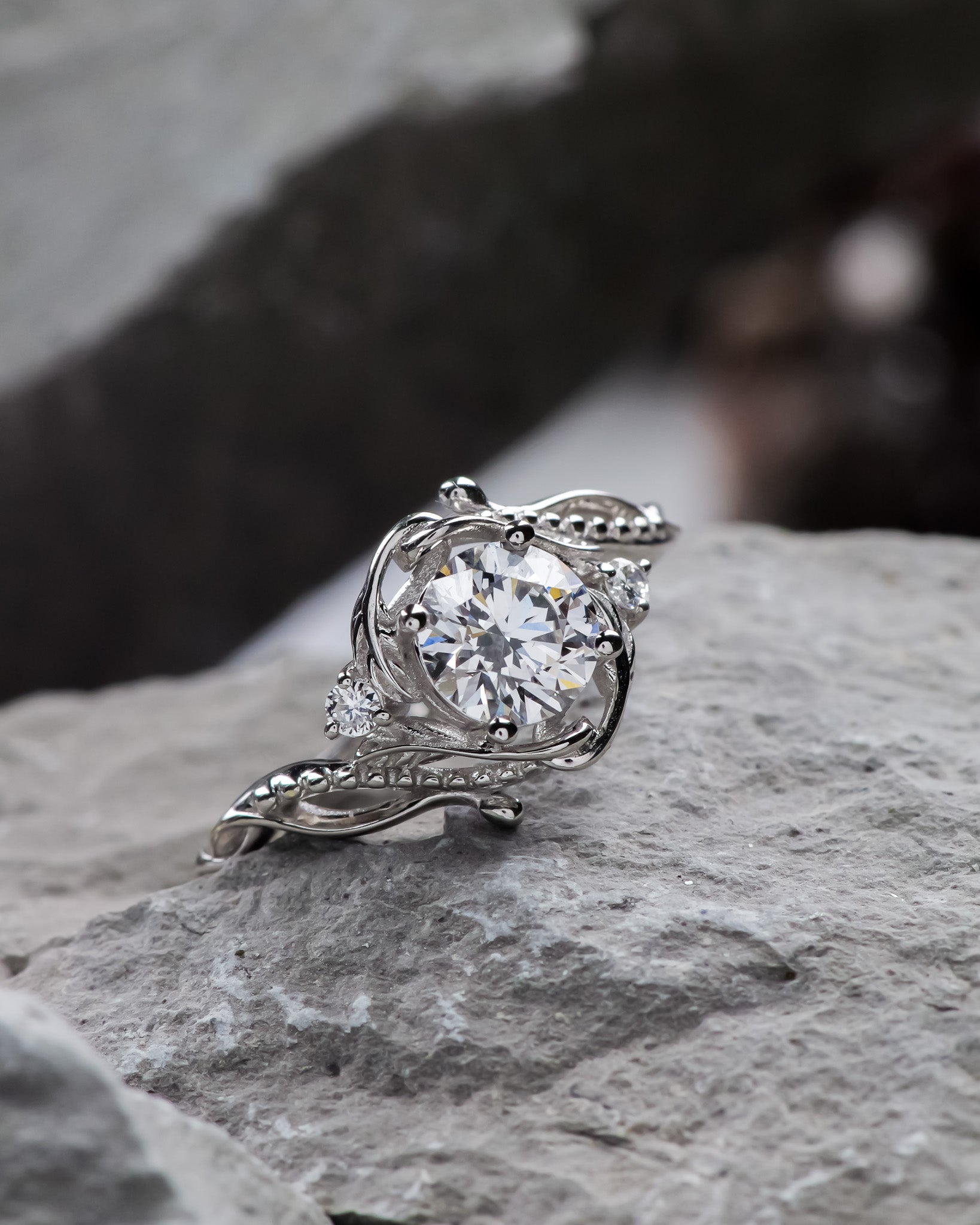 1 carat lab grown diamond engagement ring, solid gold nature inspired proposal ring / Undina - Eden Garden Jewelry™