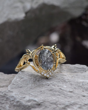 READY TO SHIP: Lida engagement ring with oval cut rutile quartz in 14K yellow gold, RING SIZES: 5.5 - 8.5 US