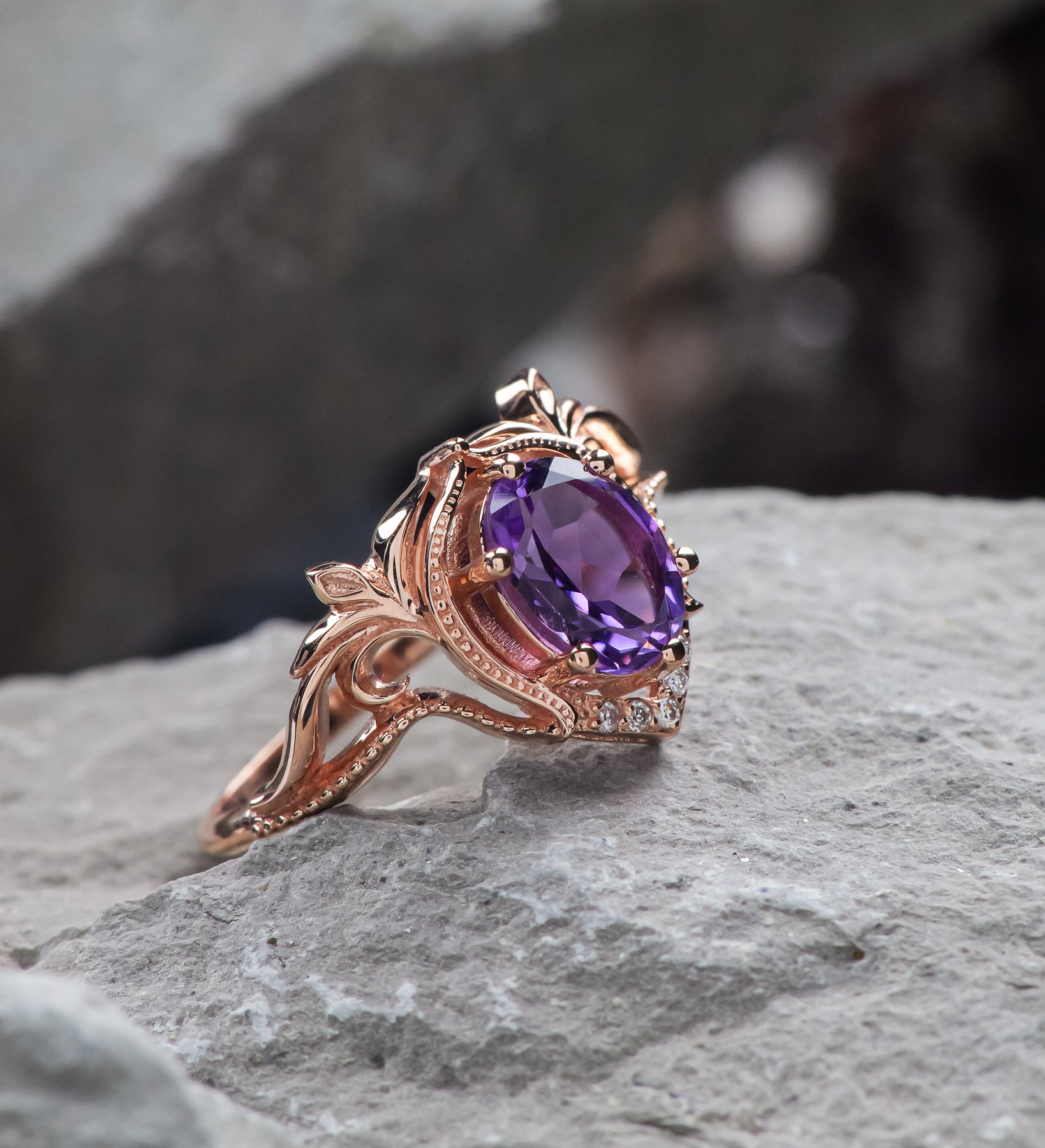 Diamond Engagement Ring with Amethyst Unique Promise Ring – Eden