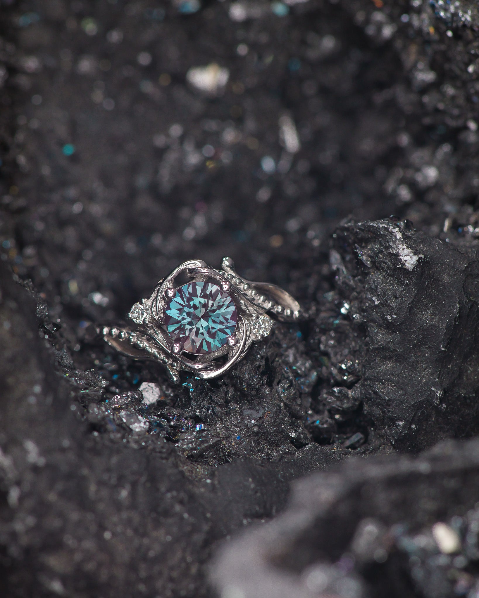 Alexandrite engagement ring with diamonds / Undina - Eden Garden Jewelry™