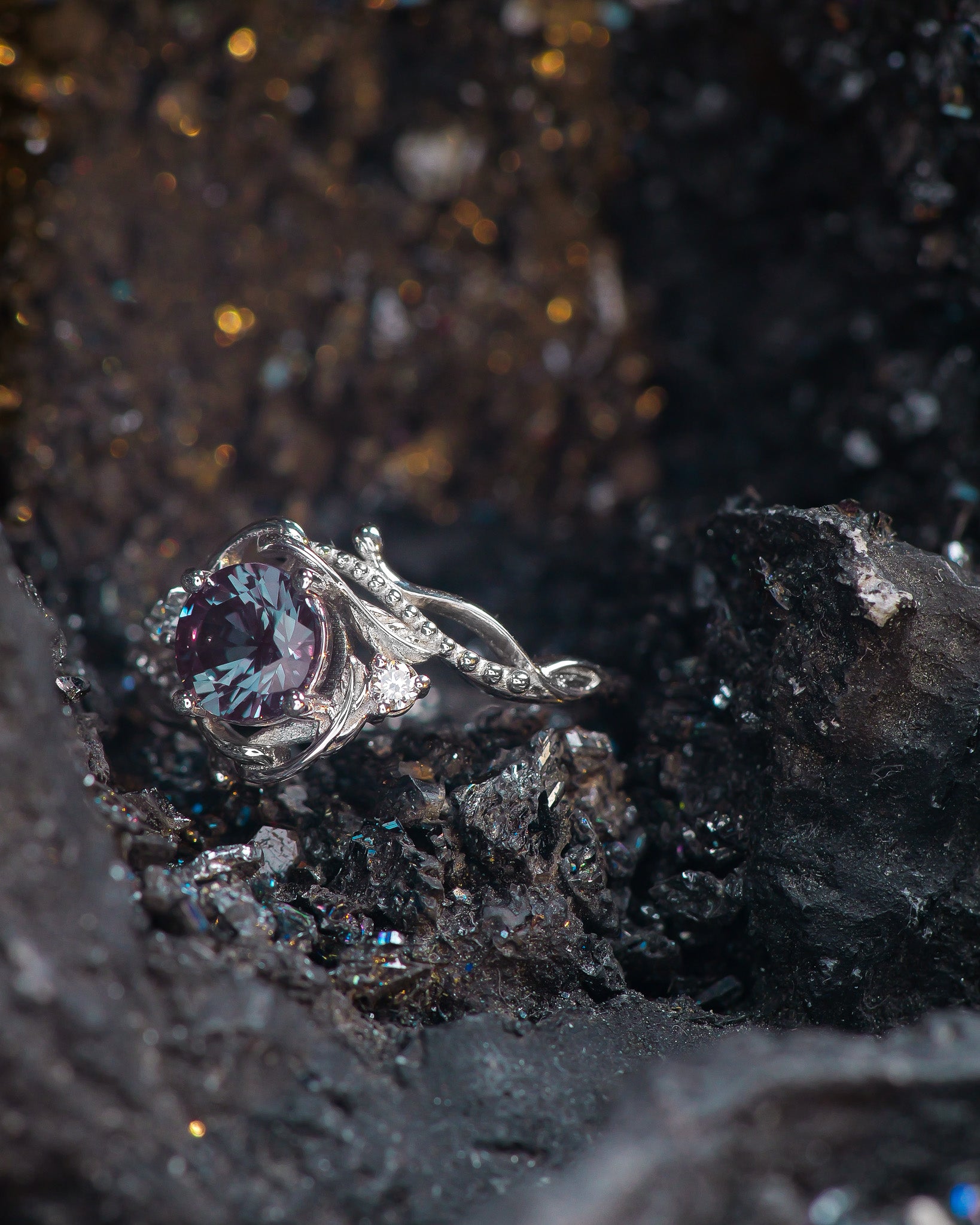 Alexandrite engagement ring with diamonds / Undina - Eden Garden Jewelry™