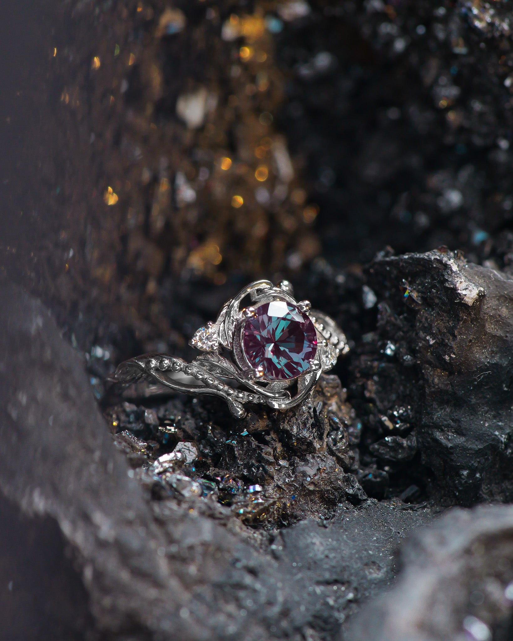 Alexandrite engagement ring with diamonds / Undina - Eden Garden Jewelry™