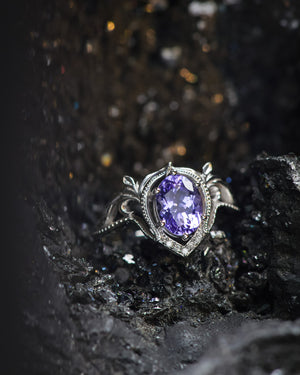 READY TO SHIP: Lida engagement ring with oval-cut tanzanite in 14K white gold, RING SIZES: 5.5 - 8.5 US