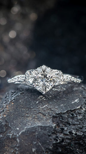 READY TO SHIP: Amelia ring in 18K white gold, natural 5mm salt & pepper diamond and accent diamonds, RING SIZE 7 - 10 US - Eden Garden Jewelry™