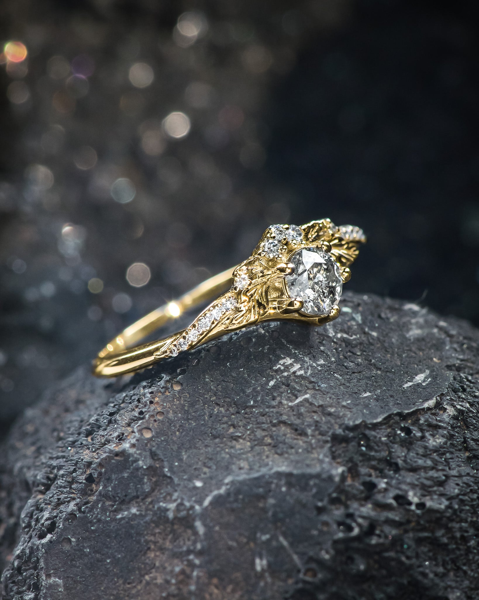 Grey Salt Pepper Diamond Gold Ring Alternative Engagement Ring