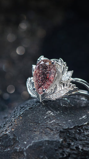 READY TO SHIP: Adonis in 14K white gold, natural melody quartz 10x7 mm, lab diamonds, RING SIZE 5.5 - 8.5 US - Eden Garden Jewelry™