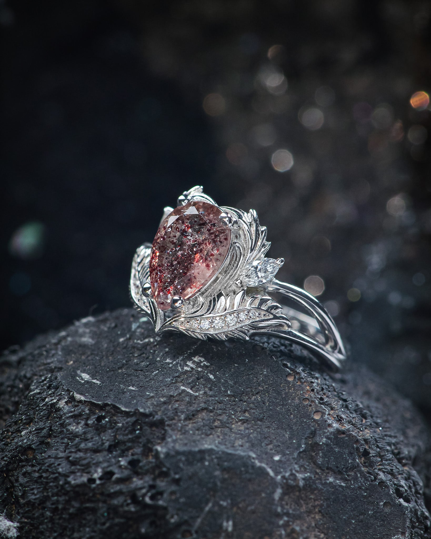 READY TO SHIP: Adonis in 14K white gold, natural melody quartz 10x7 mm, lab diamonds, RING SIZE 5.5 - 8.5 US - Eden Garden Jewelry™