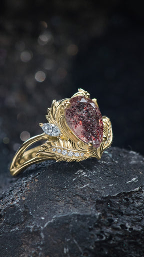 Unique melody quartz engagement ring, 10x7 mm central melody quartz & accent diamonds - Eden Garden Jewelry™