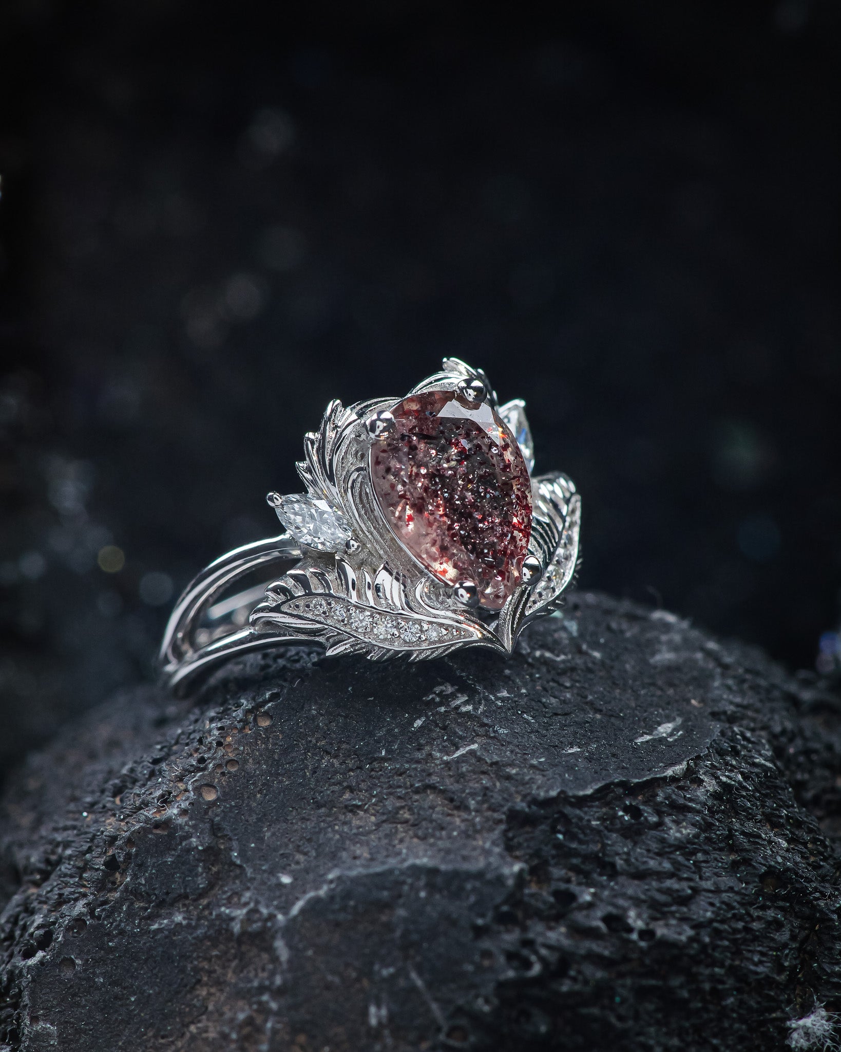 READY TO SHIP: Adonis in 14K white gold, natural melody quartz 10x7 mm, lab diamonds, RING SIZE 5.5 - 8.5 US - Eden Garden Jewelry™