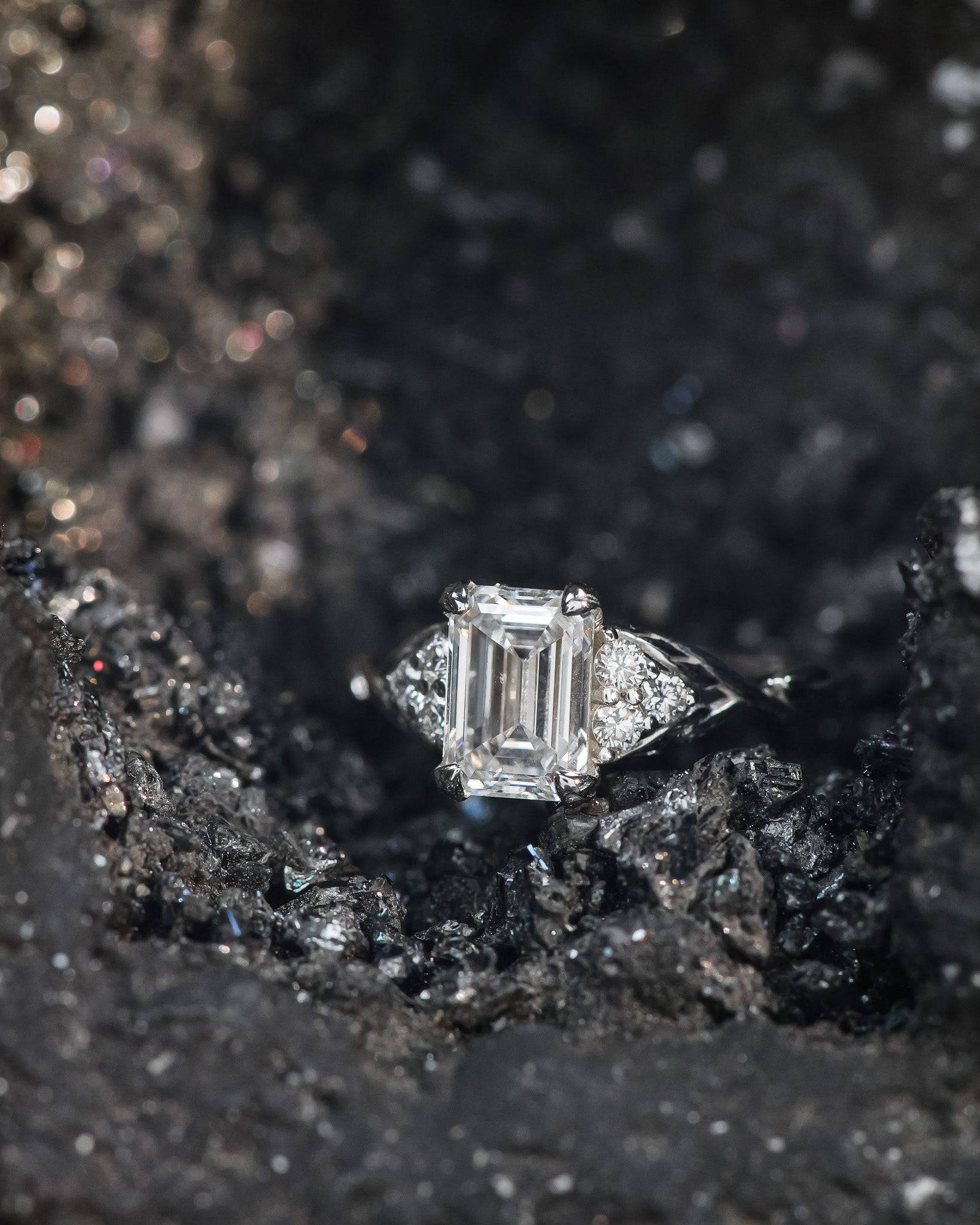 Emerald cut lab grown diamond engagement ring, white gold diamond ring / Gloria - Eden Garden Jewelry™