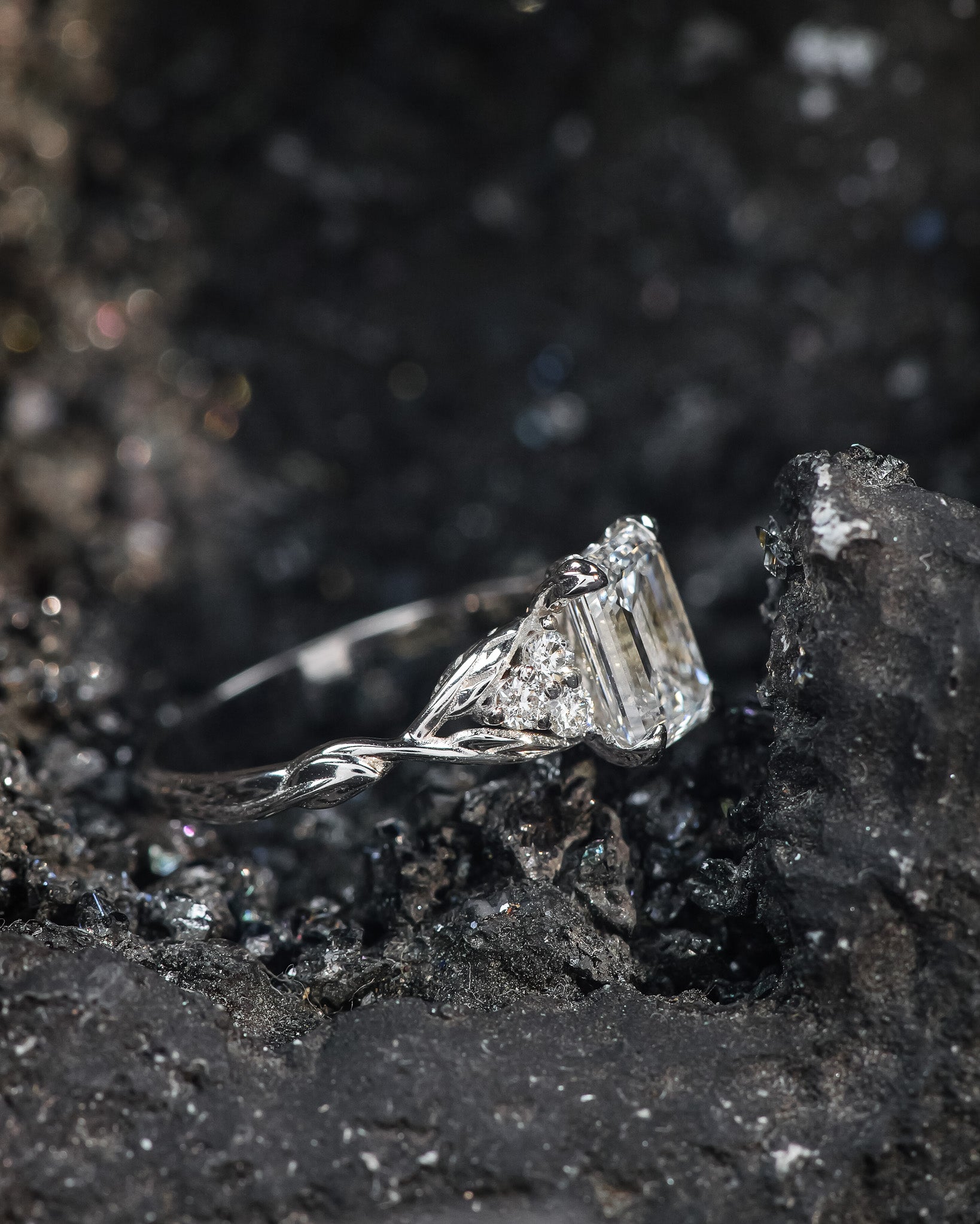 READY TO SHIP: Gloria ring in 14K white gold, 8x6 mm lab-grown diamond & accent lab diamonds, AVAILABLE RING SIZES: 5.5 - 8.5 US - Eden Garden Jewelry™