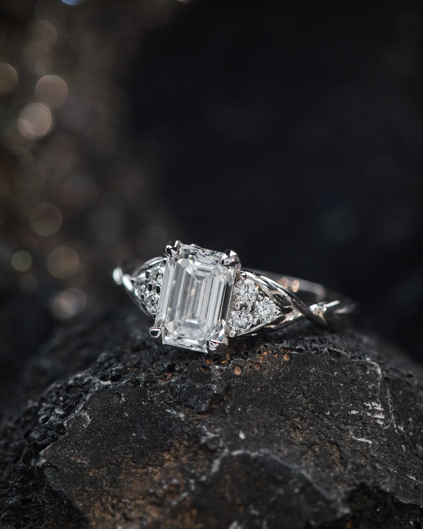 READY TO SHIP: Gloria ring in 14K white gold, 8x6 mm lab-grown diamond & accent lab diamonds, AVAILABLE RING SIZES: 5.5 - 8.5 US - Eden Garden Jewelry™