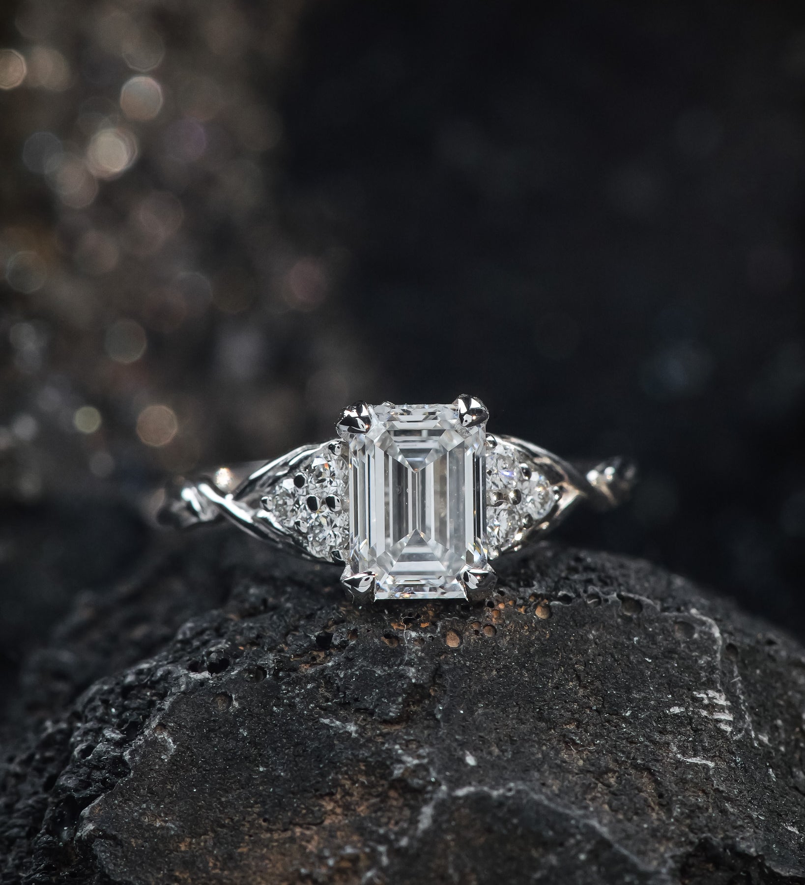 READY TO SHIP: Gloria ring in 14K white gold, 8x6 mm lab-grown diamond & accent lab diamonds, AVAILABLE RING SIZES: 5.5 - 8.5 US - Eden Garden Jewelry™