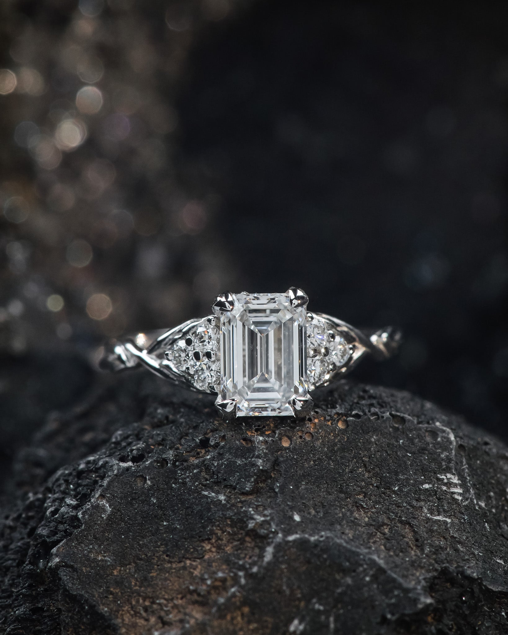 READY TO SHIP: Gloria ring in 14K white gold, 8x6 mm lab-grown diamond & accent lab diamonds, AVAILABLE RING SIZES: 5.5 - 8.5 US